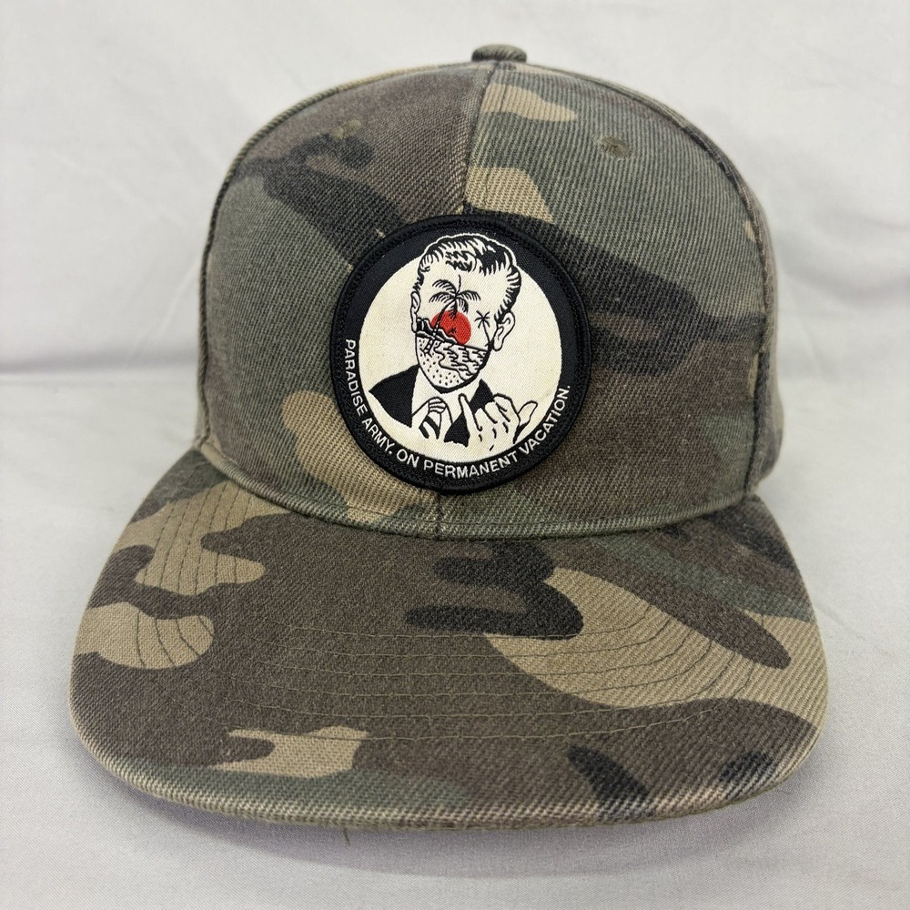 Paradise Army Hat Camo Snapback Mens OSFM Green Graphic Patch Cap